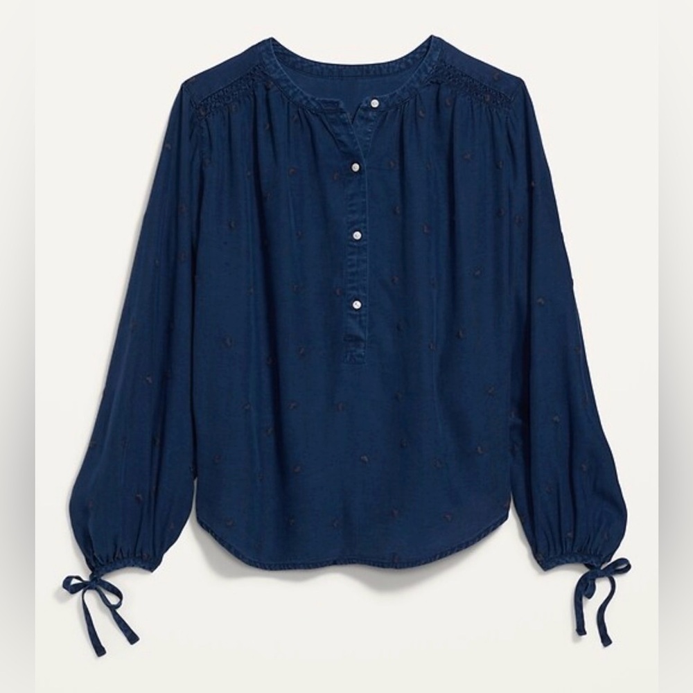 Old Navy EUC  Long-Sleeve Embroidered Jean Poet Blouse M